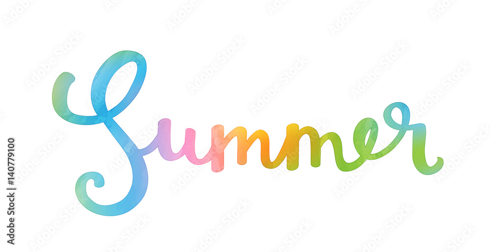 HELLO SUMMER in hand lettering with watercolour effect