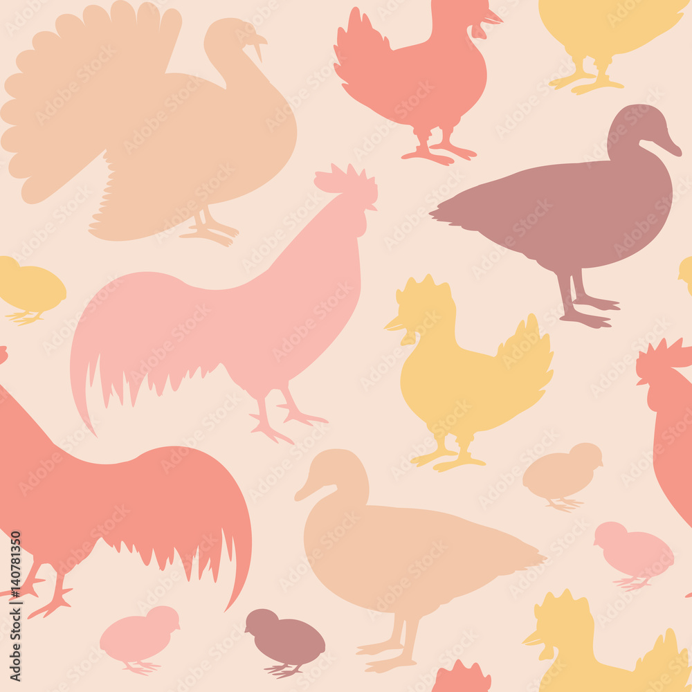 Seamless pattern with farm birds