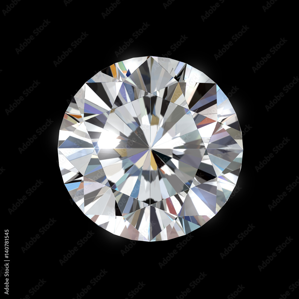 Realistic Diamond in top view isolated on black background 3d illustration  Stock Illustration | Adobe Stock