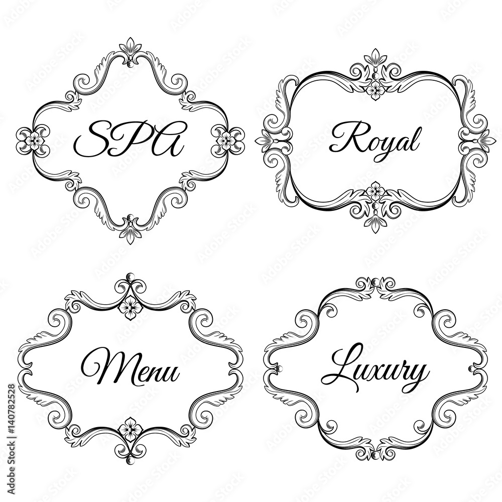 Set collection of ornamental vintage frames with sample text in black color
