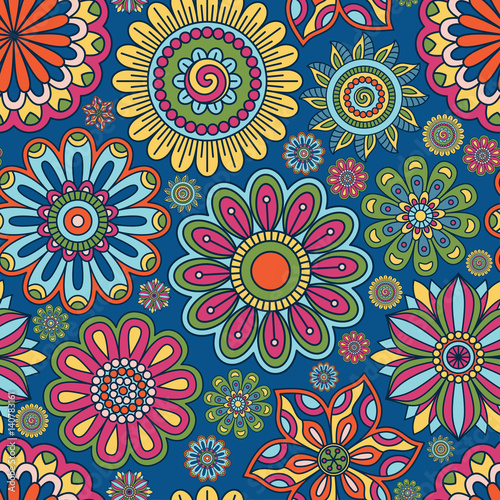 Floral background made of many doodle flowers. Seamless pattern. Vector illustration.