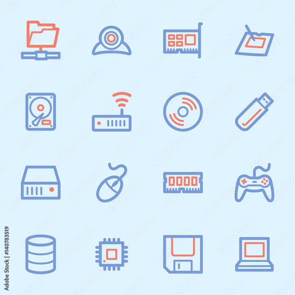 Computer components web icons set Computer components web icons set