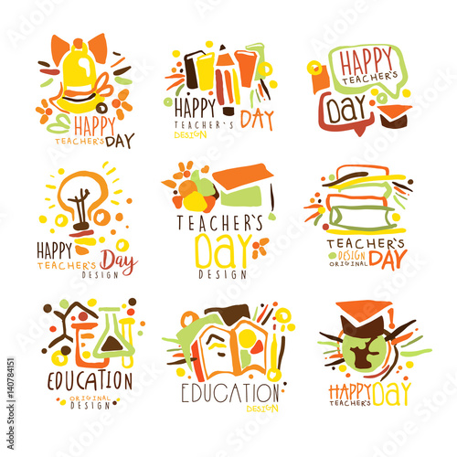 Happy Teachers Day Colorful Graphic Design Template Logo Series Hand Drawn Vector Stencils