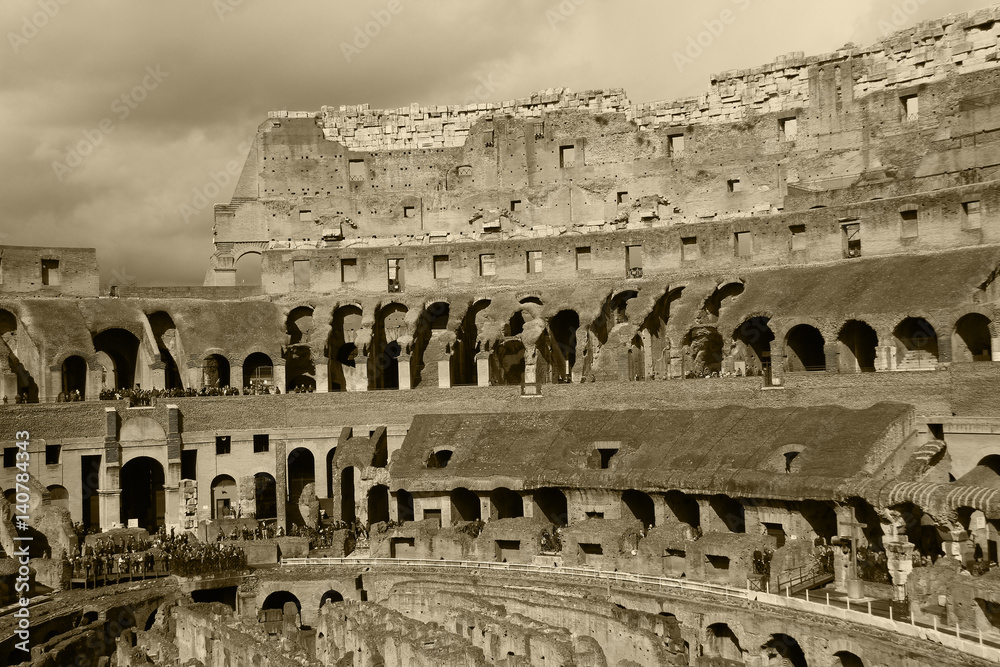 Rome,Italy,sepia,Colosseum.