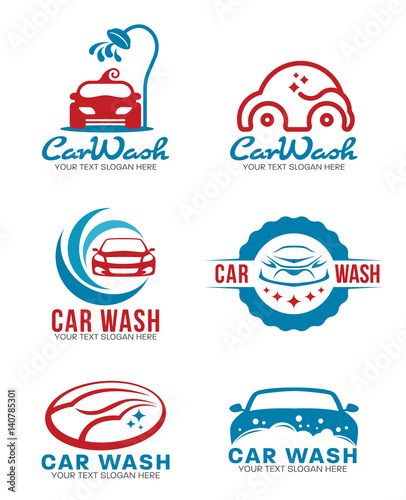 Red and blue Car wash service logo vector set design
