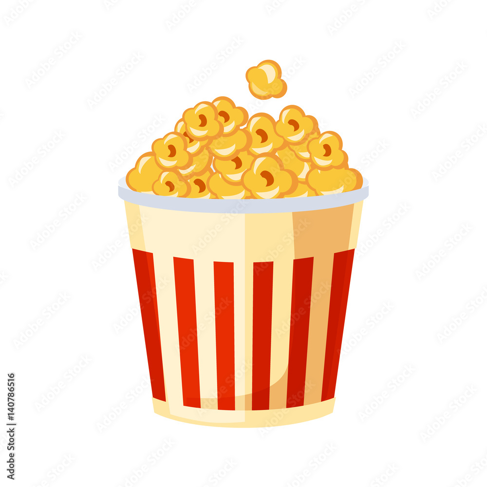 Bucket Of Popcorn For Cinema, Street Fast Food Cafe Menu Item Colorful Vector Icon