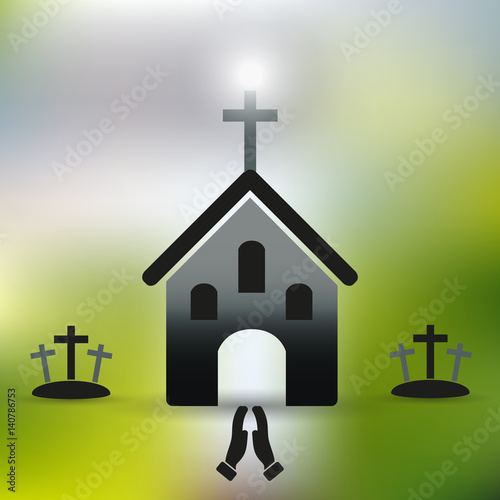 simple christian church with cross and praying hands eps10