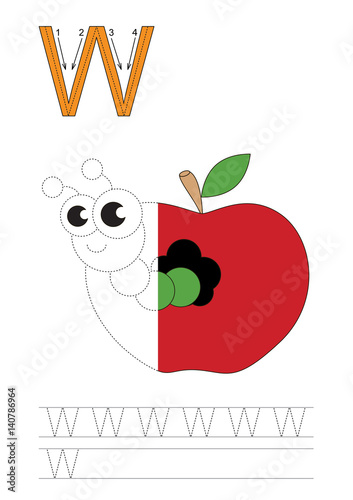 Half trace game for letter W. Apple worm.