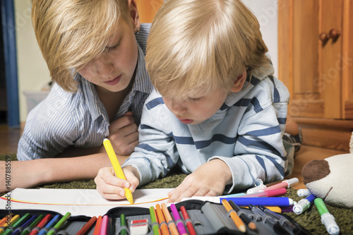 Wallpaper Mural Kids sitting on the floor and drawing Torontodigital.ca