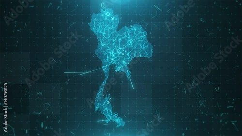 Thailand Map Background Cities Connections. This animated blue Thailand map with connections between important centers of cities or other indicators.