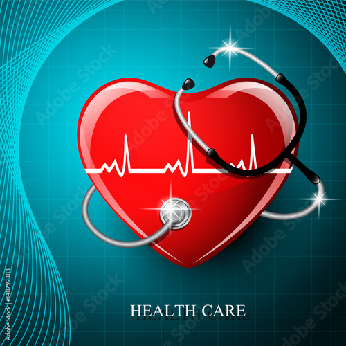 Stethoscope medical equipment and heart shape.
