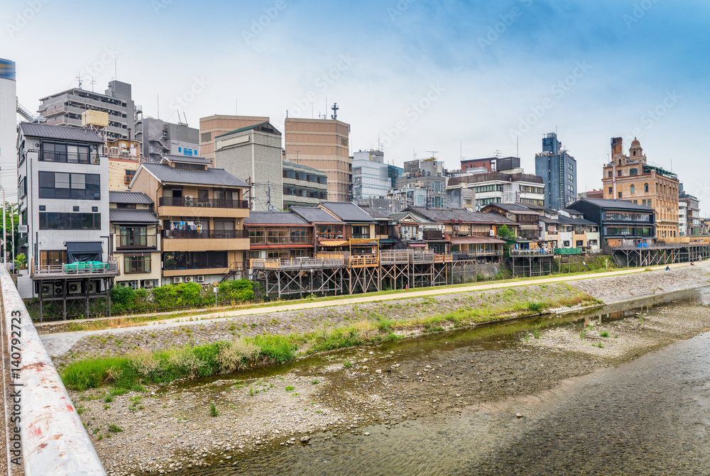 Classic Kyoto architecture and homes along the river, Japan