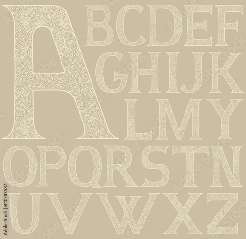 antique oriental style alphabet