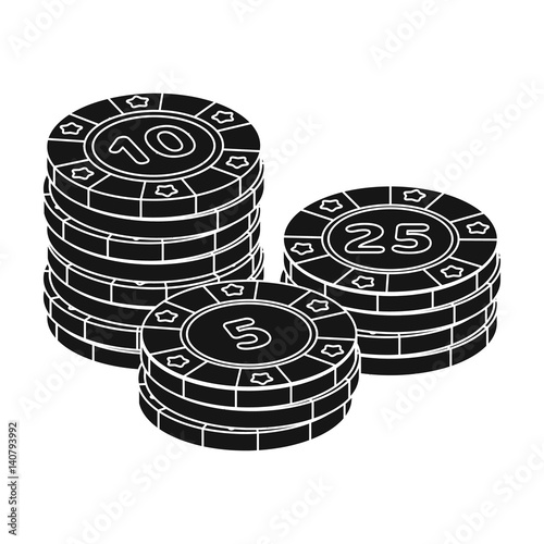 Playing chips. The settlement coin in the casino.Kasino single icon in black style vector symbol stock illustration.