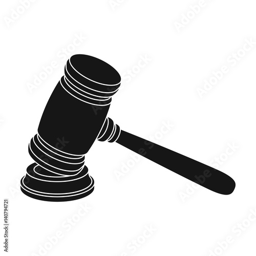 Judge wooden hammer. Hammer for deducing the verdict to the criminal.Prison single icon in black style vector symbol stock illustration.