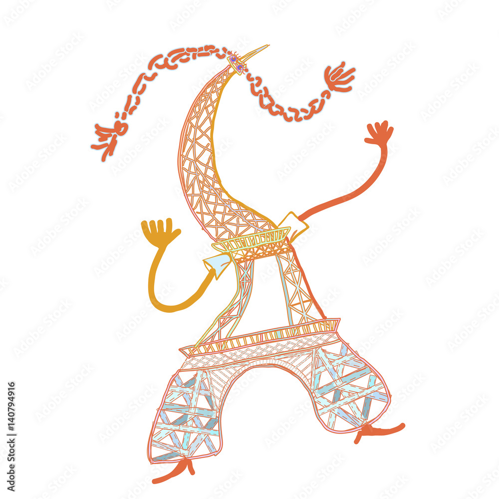 Obraz premium The Eiffel Tower in cartoon style illustration