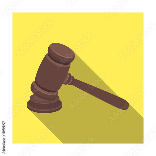 Judge wooden hammer. Hammer for deducing the verdict to the criminal.Prison single icon in flat style vector symbol stock illustration.