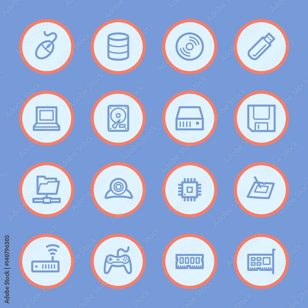 Computer components web icons set