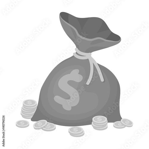 A brown bag with coins and dollars. Win in the casino.Kasino single icon in monochrome style vector symbol stock illustration.