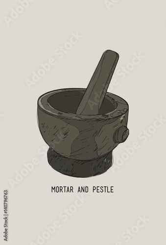 Mortar and pestle Line art ,Hand drawn illustration