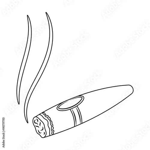 A tattered cigar with smoke. A sign of authority in the casino.Kasino single icon in outline style vector symbol stock illustration.