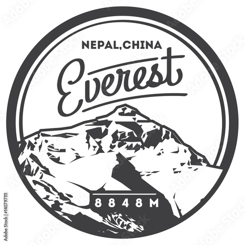 Everest in Himalayas, Nepal, China outdoor adventure badge. Chomolungma mountain illustration.