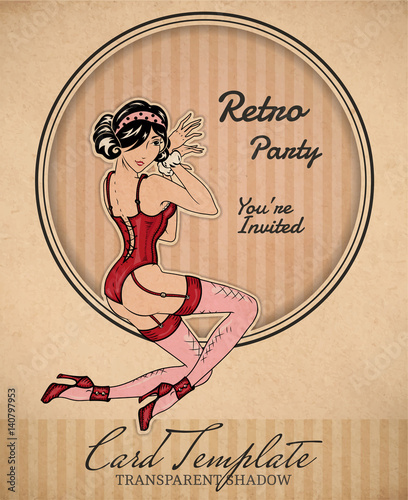 Vector retro pin-up woman illustration for stag party