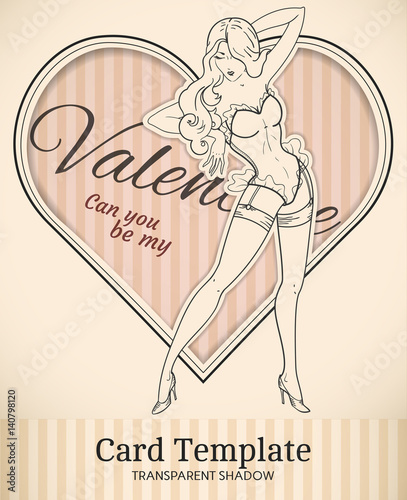 Valentine pin-up woman card template