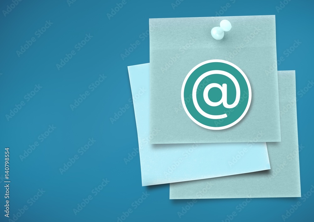 Sticky Note with At Icon against neutral blue background Sticky Note with At Icon against neutral blue background