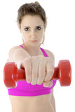 Frau beim Kraftsport oder Training mit Hanteln und Gewichten