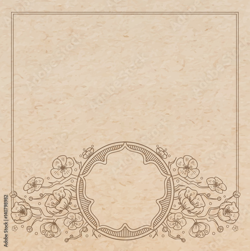 Vintage old paper texture with vector traditional oriental vignette