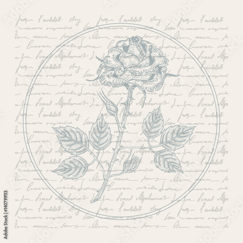 Vintage scrapbooking page with engraved roses and poem, retro vector scrapbooking background gray on beige