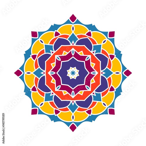 Kaleidoscope big bud. Oriental pattern illustration. Flower background