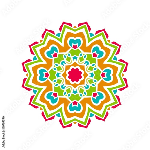 Kaleidoscope big bud. Oriental pattern illustration. Flower background