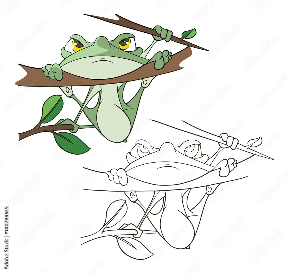 Fototapeta premium Illustration of a Cute Green Frog. Cartoon Character