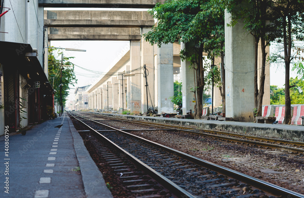 Fototapeta premium track railway and platform train station.
