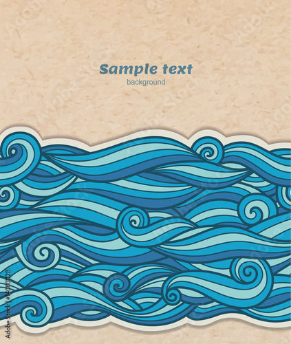 Vector blue waves pattern on cardboard background, volume paper effect, transparent shadows