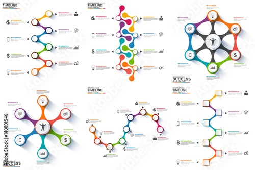 Set of timeline infographic data visualization