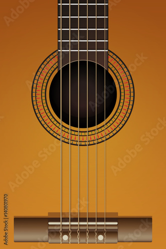 Close up vector illustration of a classical, acoustic guitar. Popular musical instrument.