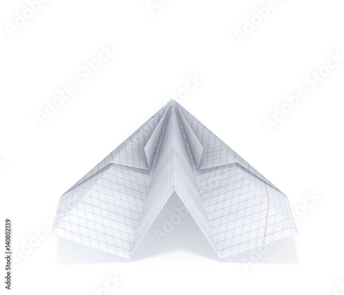 paper plane made with graph paper isolated on white background 3d