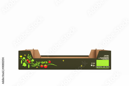 cardboard tray box for vegetables and fruit without shadow on white background 3d
