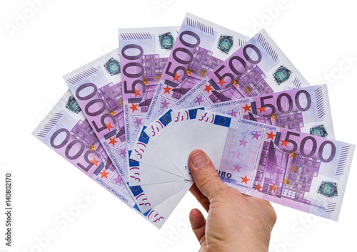Money, bills of 500 euros. Souvenirs are not the means of payment. Imitation of money. On a white background