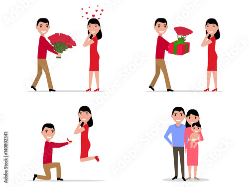 Vector cartoon stage set creating a happy family