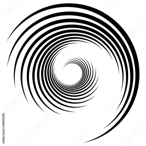 Abstract geometric spiral, ripple element with circular, concentric lines. Abstract monochrome element