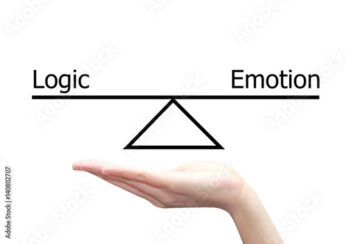 hand with left right brain concept of logic and emotion photo