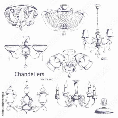 Chandeliers. Hand drawing. Vector set