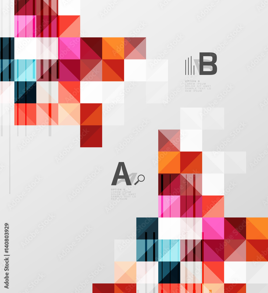 Square elements with infographics and options