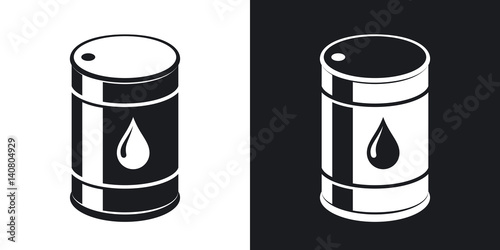 Vector oil barrel icon. Two-tone version on black and white background