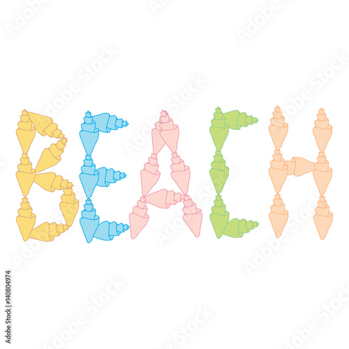 Nice picture on the marine theme: inscription «beach» from seashells pleasant gentle tones