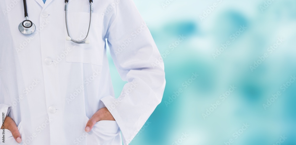 Composite image of female doctor standing with hands in pocket Composite image of female doctor standing with hands in pocket